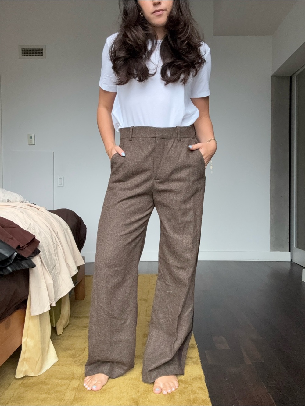 Zara Wide-Leg High-Waist Trousers in Brown with side stripe